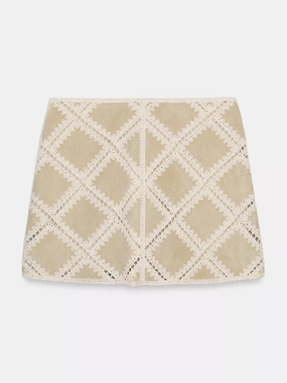 Zara NWT Crochet patchwork Lace-Trim Beige Mini Skirt